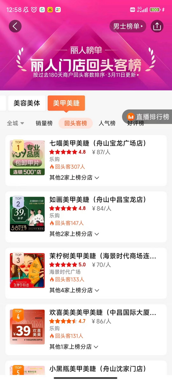 七喵美甲丽人门店销量榜